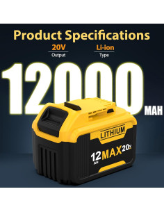 2 Paquetes Batería Dewalt 20V 12Ah Reemplazo Compatible 2