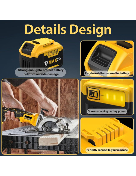 2 Paquetes Batería Dewalt 20V 12Ah Reemplazo Compatible