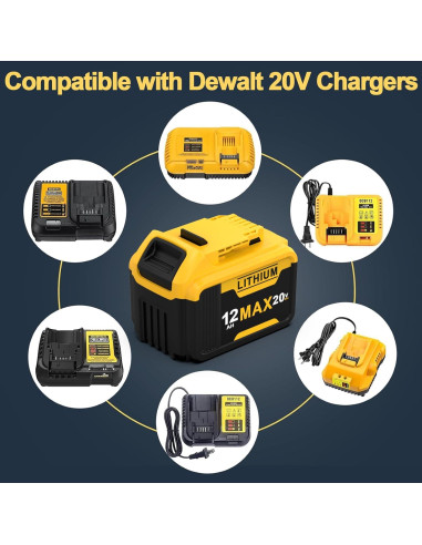 2 Paquetes Batería Dewalt 20V 12Ah Reemplazo Compatible