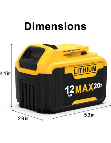 2 Paquetes Batería Dewalt 20V 12Ah Reemplazo Compatible