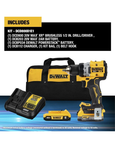 Taladro Inalámbrico DEWALT 20V MAX XR DCD800D1E1 con Baterías