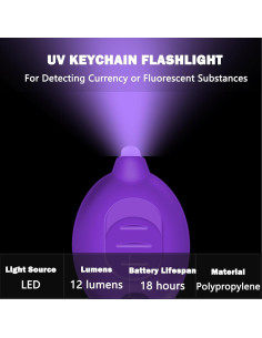 Linterna Mini UV LED Daemson de Llavero - 12 Lúmenes - 6 Piezas 2