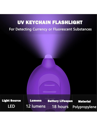 Linterna Mini UV LED Daemson de Llavero - 12 Lúmenes - 6 Piezas