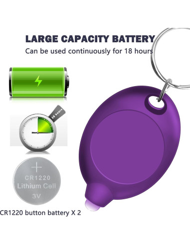 Linterna Mini UV LED Daemson de Llavero - 12 Lúmenes - 6 Piezas