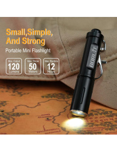 Linterna Mini EDC BORUIT RJ11 LED AAA Impermeable IP67 2