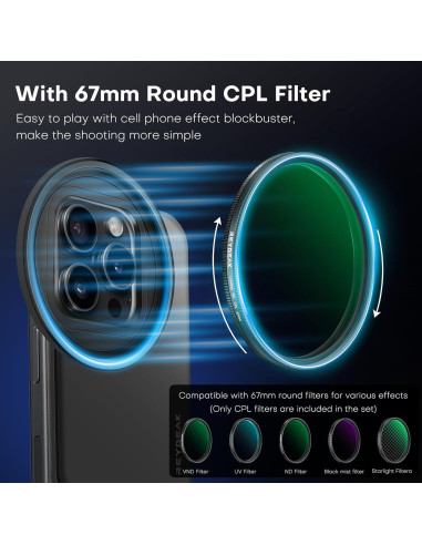 Filtro CPL REYGEAK 67mm para iPhone 16/15/14/13/12 Pro Max
