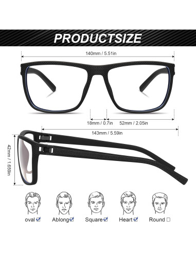 Gafas Anti Luz Azul RSQQAV UV400 Hombres Marco Cuadrado