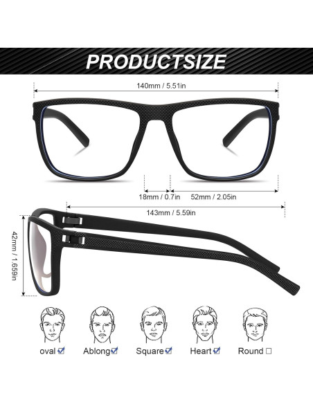 Gafas Anti Luz Azul RSQQAV UV400 Hombres Marco Cuadrado