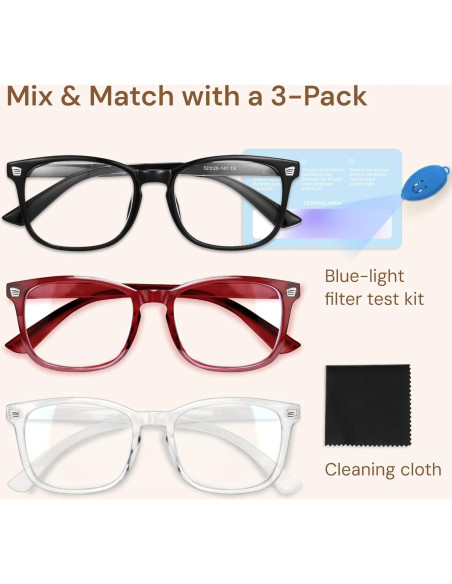 Gafas de luz azul Gaoye para mujer - Bloqueo 99% - Paquete de 3