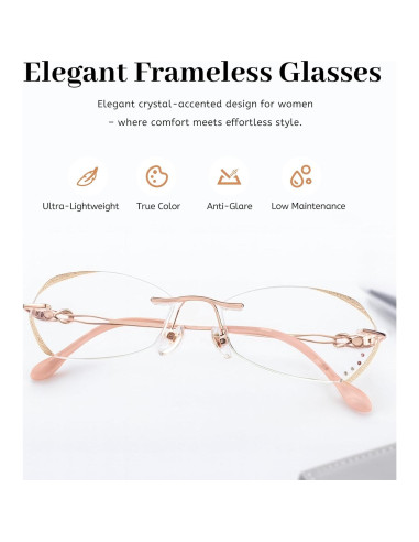 Gafas de lectura sin montura LUMIHA HD dorado rosa +3.0