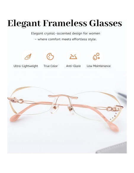 Gafas de lectura sin montura LUMIHA HD dorado rosa +3.0