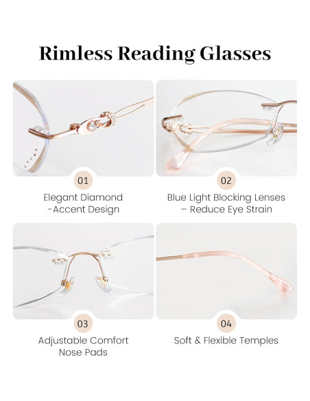 Gafas de lectura sin montura LUMIHA HD dorado rosa +3.0