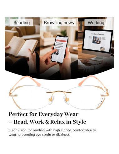 Gafas de lectura sin montura LUMIHA HD dorado rosa +3.0