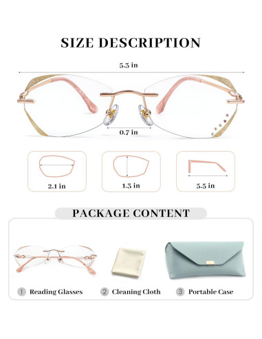 Gafas de lectura sin montura LUMIHA HD dorado rosa +3.0