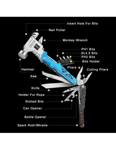 Multiherramienta 18 en 1 MALOM Martillo Ajustable Acero Inoxidable
