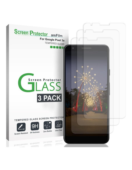 Protector de Pantalla de Vidrio Templado amFilm para Google Pixel 3a - Paquete de 3