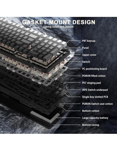 Teclado Mecánico Inalámbrico Attack Shark X98 RGB PBT