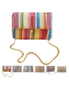 Bolso Cruzado de Paja VTYFRY con Borlas 20.1x13.5cm Rosa