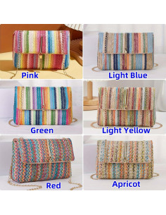 Bolso Cruzado de Paja VTYFRY con Borlas 20.1x13.5cm Rosa 2