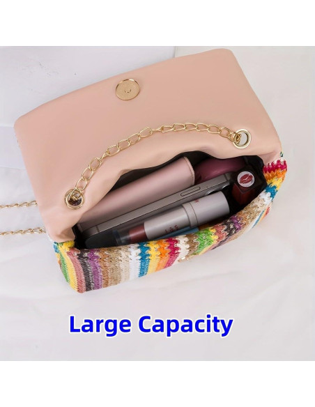 Bolso Cruzado de Paja VTYFRY con Borlas 20.1x13.5cm Rosa