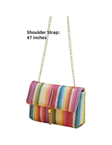 Bolso Cruzado de Paja VTYFRY con Borlas 20.1x13.5cm Rosa