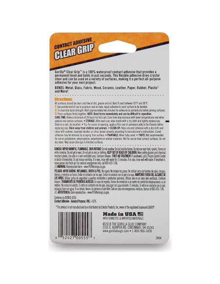 Adhesivo de contacto Gorilla Clear Grip 4 tubos 5.9ml impermeable