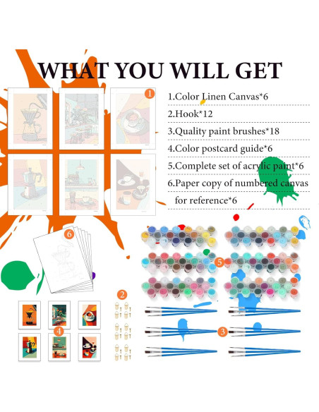 Kit de Pintura por Números Fountor 6 Piezas Café 30.48x20.32 cm