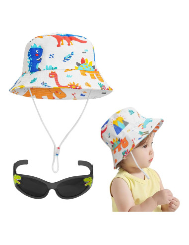 Sombrero de sol UPF 50+ para bebés + gafas dinosaurio