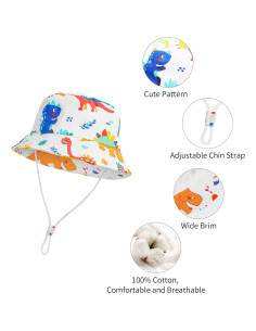 Sombrero de sol UPF 50+ para bebés + gafas dinosaurio 2