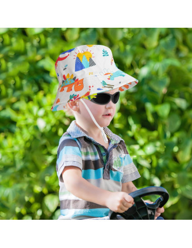 Sombrero de sol UPF 50+ para bebés + gafas dinosaurio