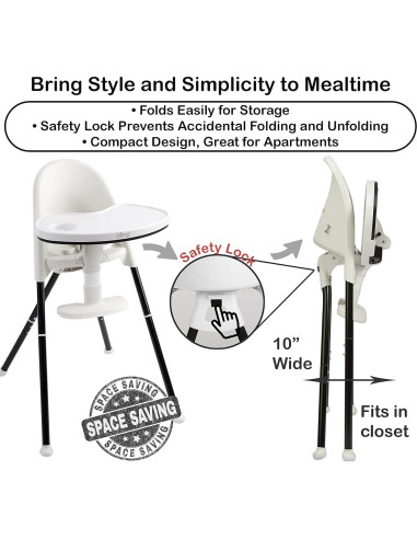 Silla Alta Plegable Cozy Tot Deluxe Negra y Blanca 55.88x50.8 cm