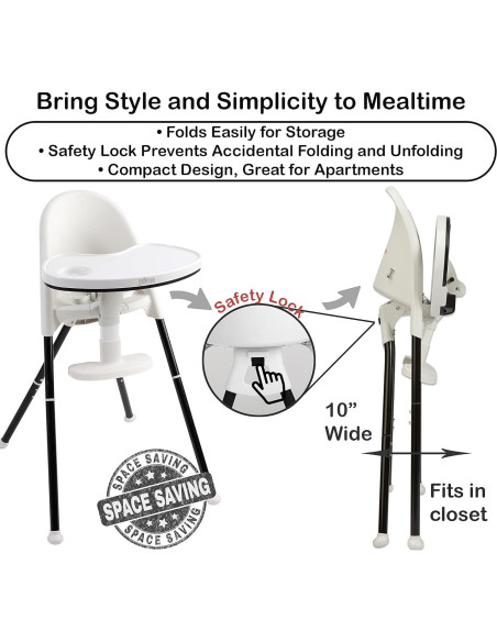 Silla Alta Plegable Cozy Tot Deluxe Negra y Blanca 55.88x50.8 cm