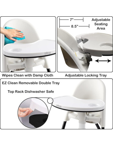 Silla Alta Plegable Cozy Tot Deluxe Negra y Blanca 55.88x50.8 cm