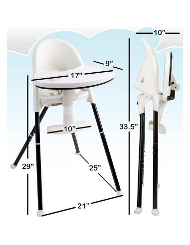 Silla Alta Plegable Cozy Tot Deluxe Negra y Blanca 55.88x50.8 cm