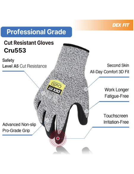 Guantes Resistentes a Cortes Nivel 5 DEX FIT CRU553 - 80 Pares