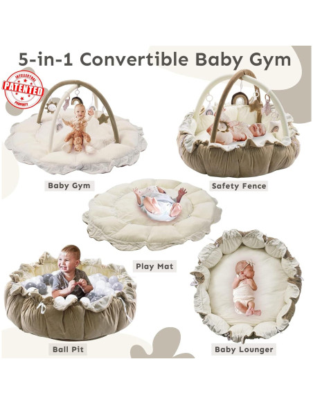 Gimnasio para Bebés 5 en 1 Marrón - Alfombra Suave y Lavable