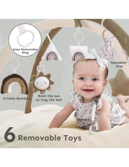 Gimnasio para Bebés 5 en 1 Marrón - Alfombra Suave y Lavable