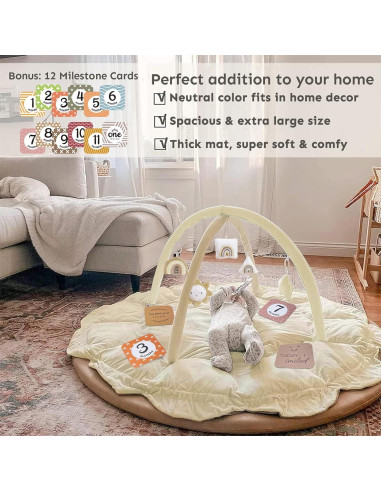 Gimnasio para Bebés 5 en 1 Marrón - Alfombra Suave y Lavable