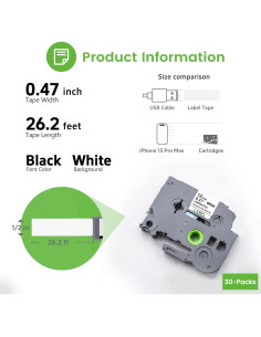 Paquete de 30 cintas etiquetadoras Womiten TZe-231 12mm 2