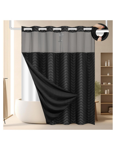 Cortina de Ducha FADOTY Negra 180x188 cm Impermeable con Forro