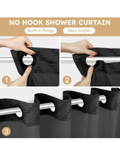 Cortina de Ducha FADOTY Negra 180x188 cm Impermeable con Forro 2