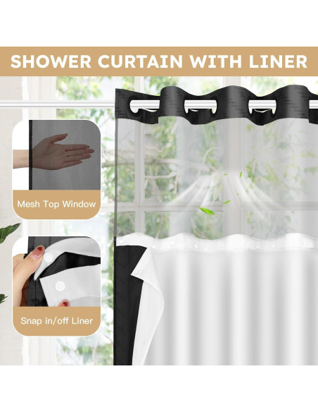 Cortina de Ducha FADOTY Negra 180x188 cm Impermeable con Forro