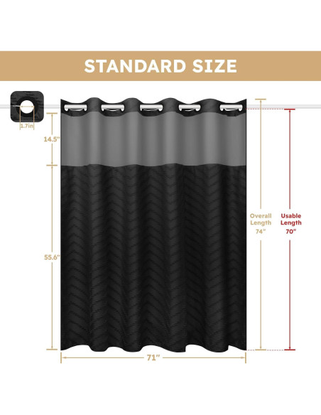 Cortina de Ducha FADOTY Negra 180x188 cm Impermeable con Forro