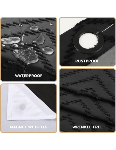 Cortina de Ducha FADOTY Negra 180x188 cm Impermeable con Forro