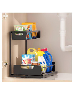 Organizador Bajo Fregadero Ceetug 2 Niveles Metal Negro
