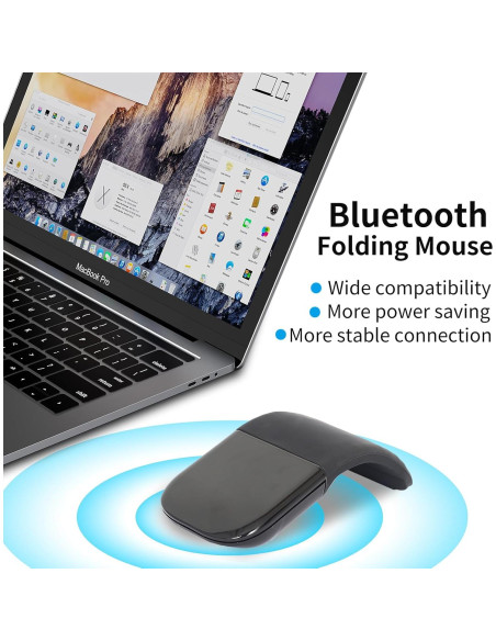 Ratón Bluetooth Plegable Arc - Mini Portátil Negro 1600dpi