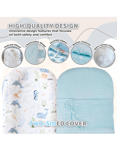 Cojín para Bebé Brunees 2-en-1 Algodón Azul 95.3x54.9cm