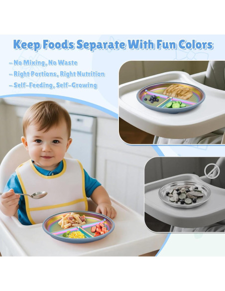 Platos para Bebés Goldusk de Acero Inoxidable 9" 2pcs Azul Verde