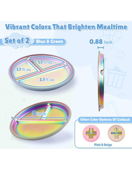 Platos para Bebés Goldusk de Acero Inoxidable 9" 2pcs Azul Verde