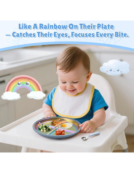 Platos para Bebés Goldusk de Acero Inoxidable 9" 2pcs Azul Verde